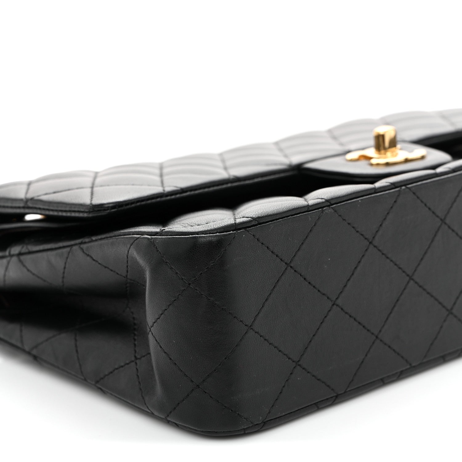 Lambskin Quilted Medium Double Flap Black