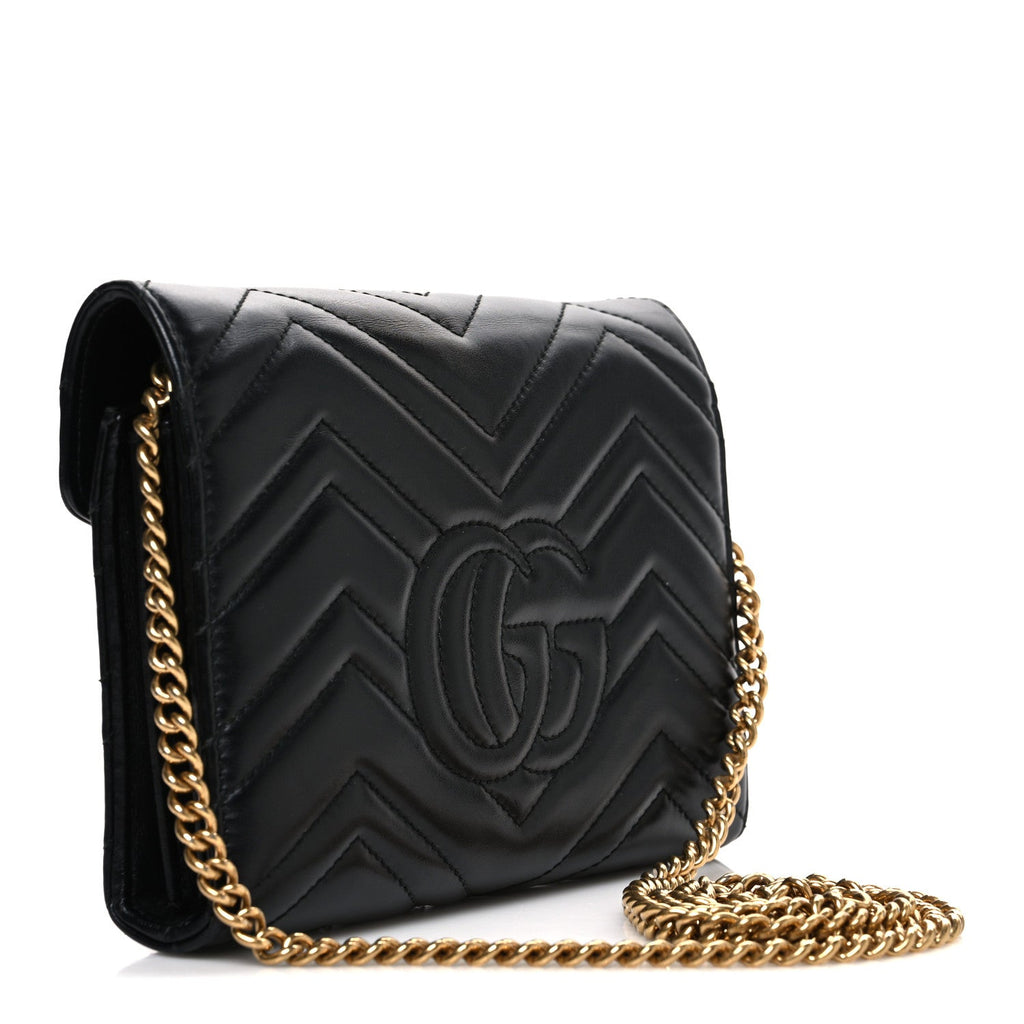 Calfskin Matelasse GG Marmont Chain Wallet Black