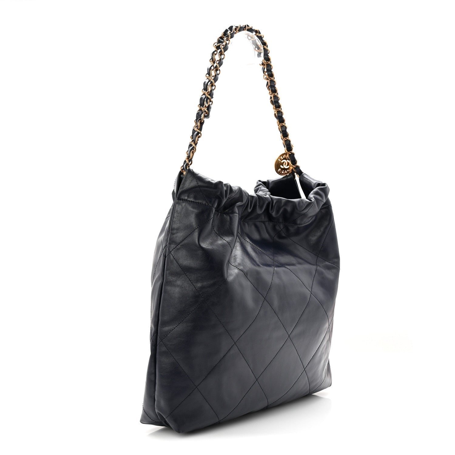 Shiny Calfskin Quilted Chanel 22 Navy Blue
