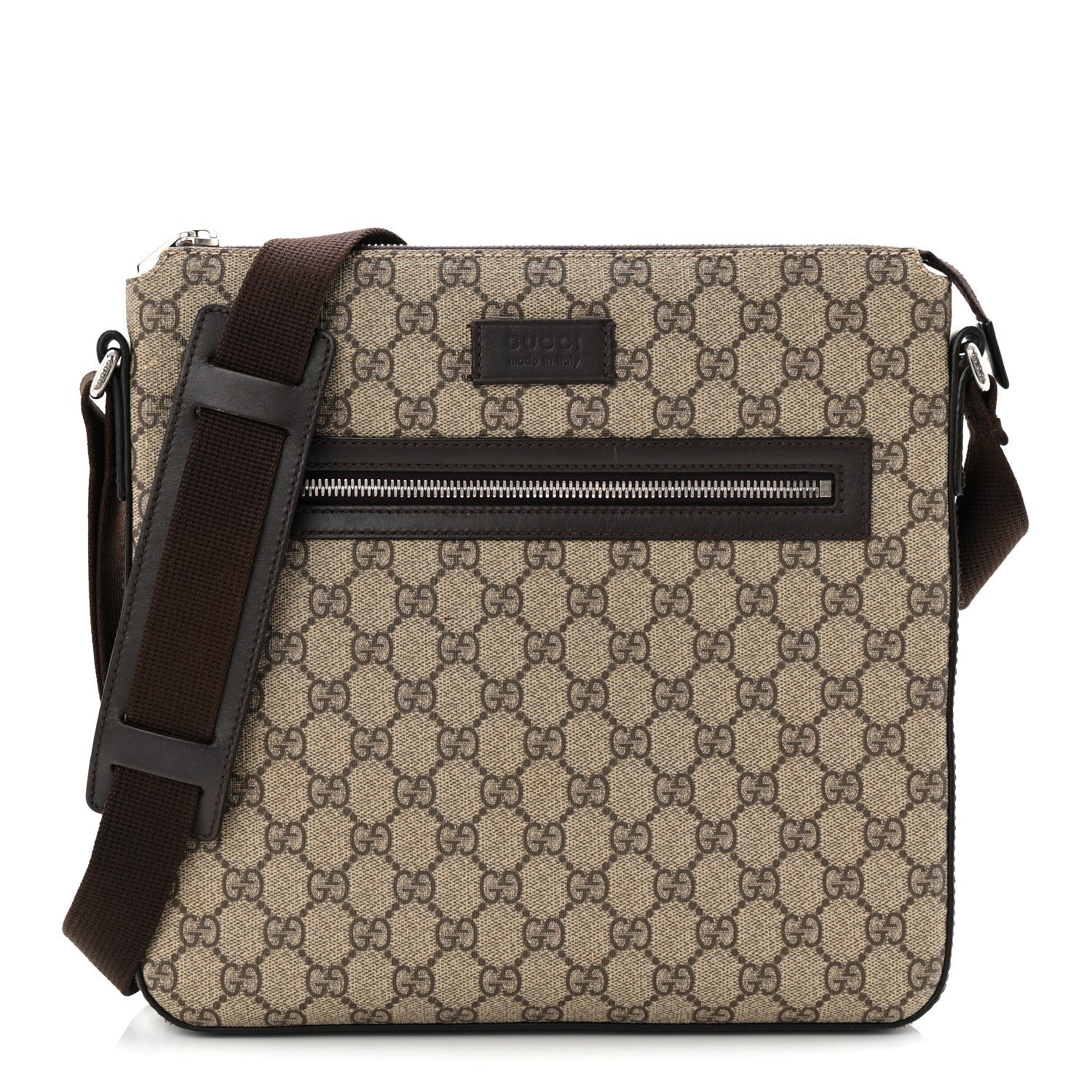 GG Supreme Monogram Medium Flat Messenger Bag Beige Brown