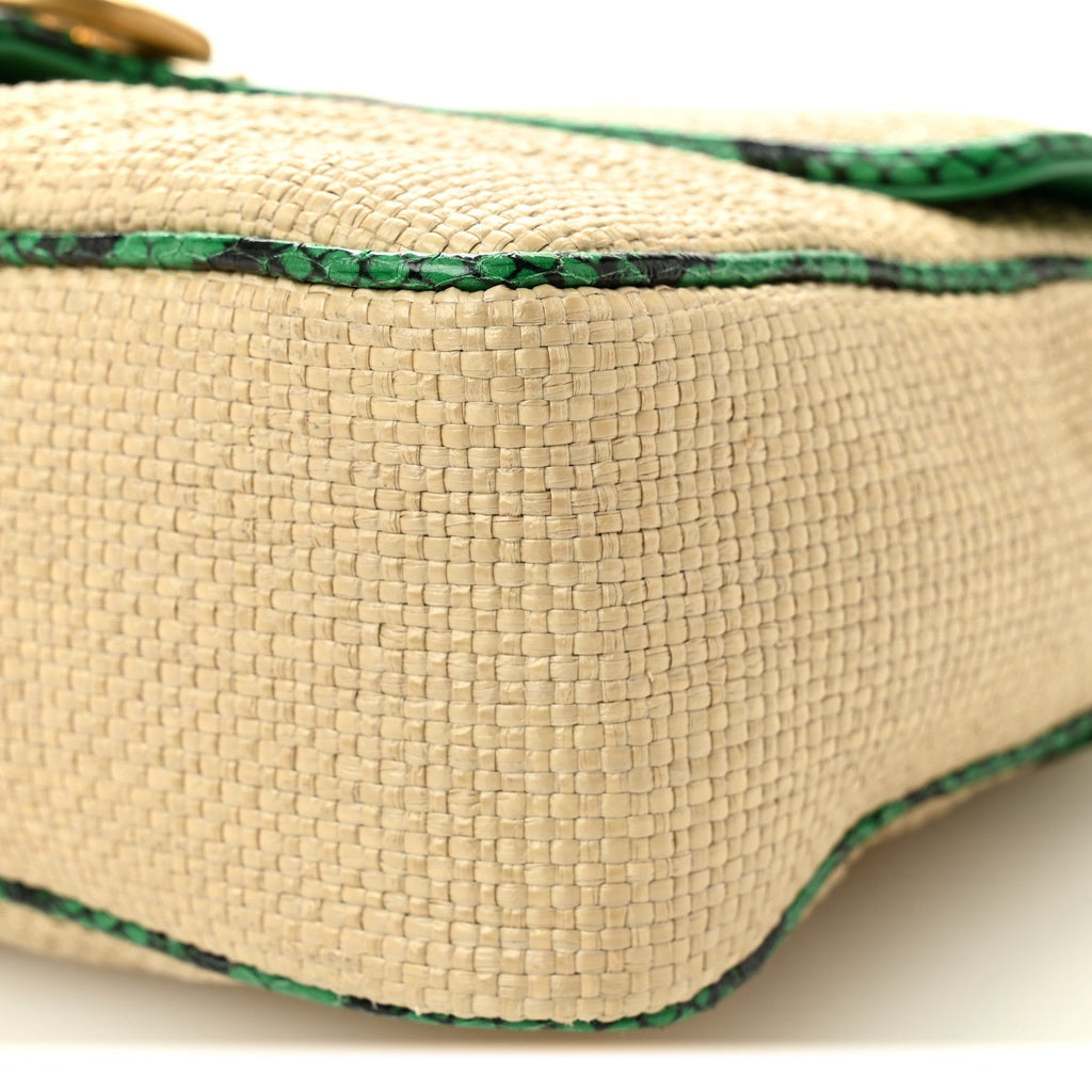 Raffia Elaphe Matelasse Small GG Marmont Shoulder Bag Natural New Shamarock