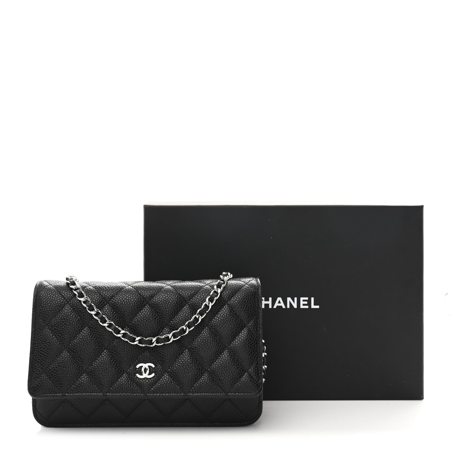 Caviar Quilted Wallet on Chain WOC Black