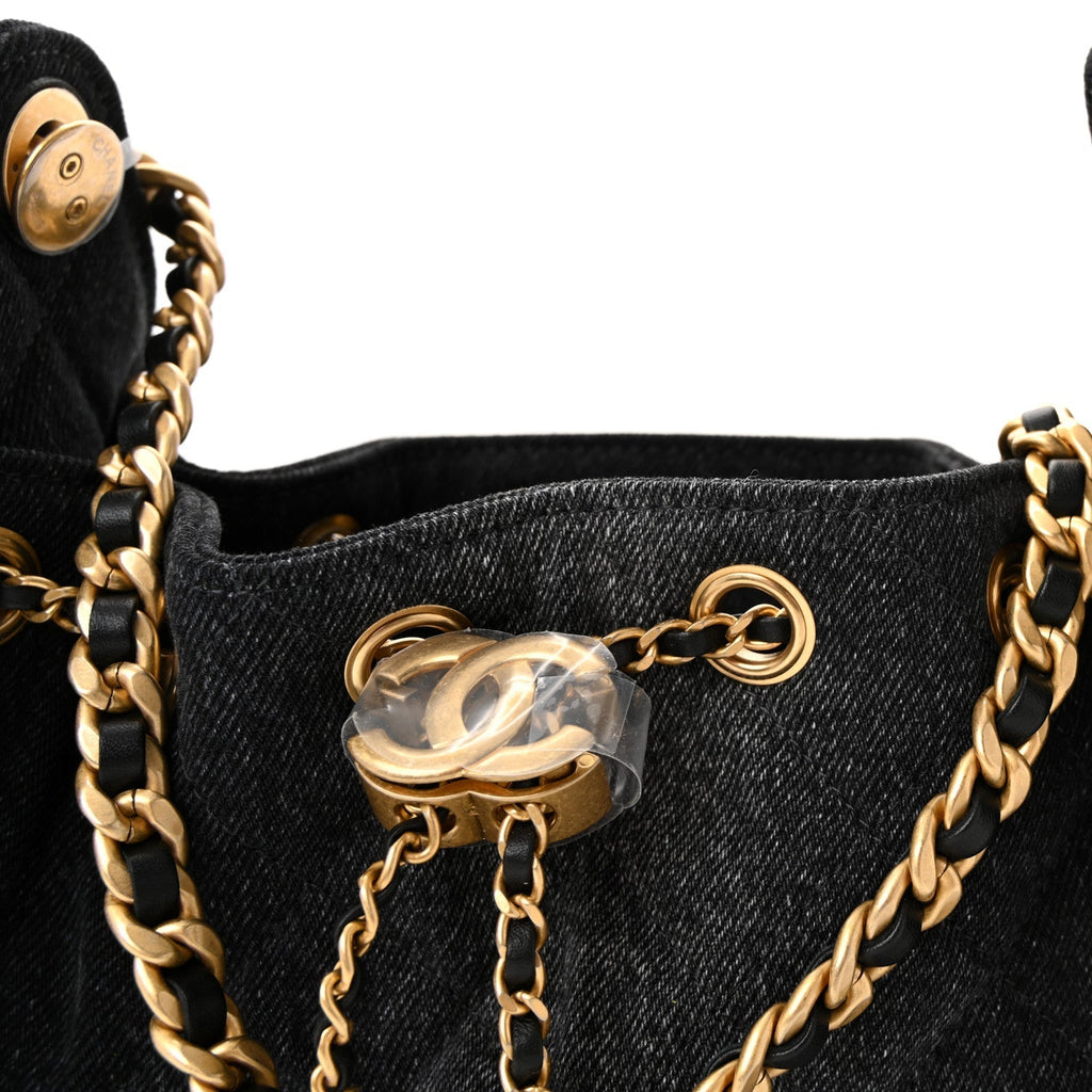 Washed Denim Quilted Mini Chanel 25 Handbag Black