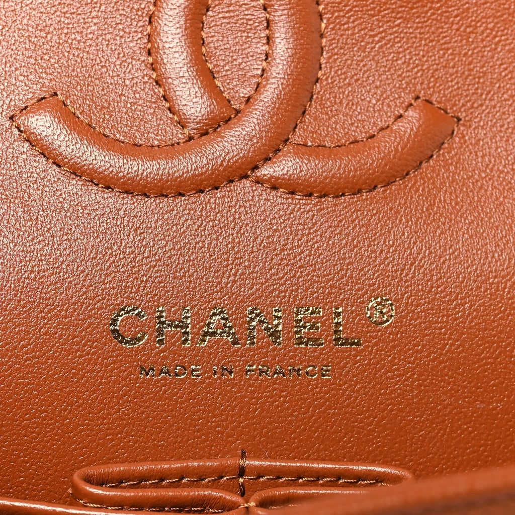 Caviar Quilted Small Double Flap Light Brown