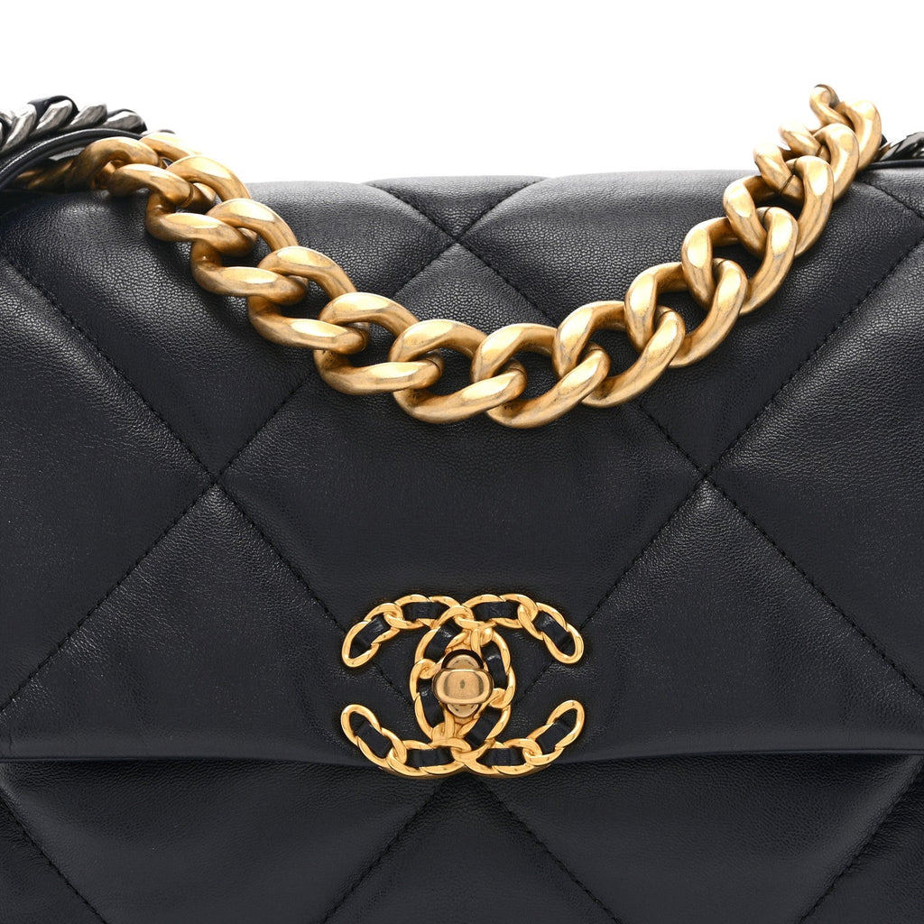 Lambskin Quilted Large Chanel 19 Flap Navy Blue