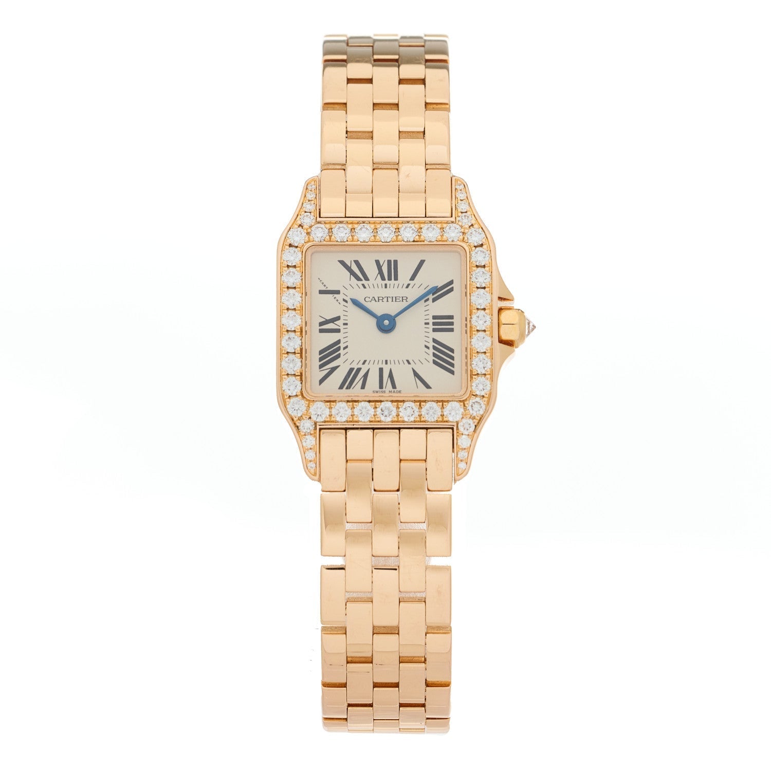 18K Pink Gold Diamond Bezel 20mm Santos Demoiselle Quartz Watch