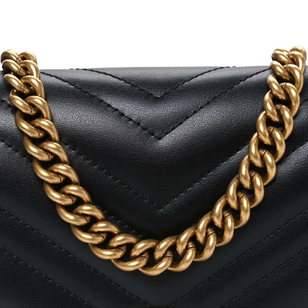 Calfskin Matelasse Mini GG Marmont Chain Half Moon Crossbody Bag Black