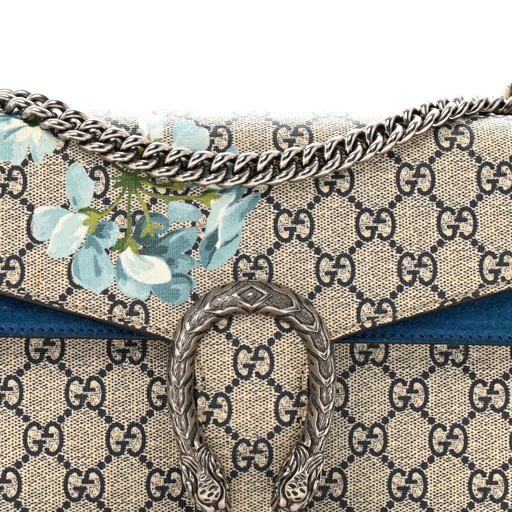GG Supreme Monogram Blooms Small Dionysus Shoulder Bag Beige Navy Vintage Blue