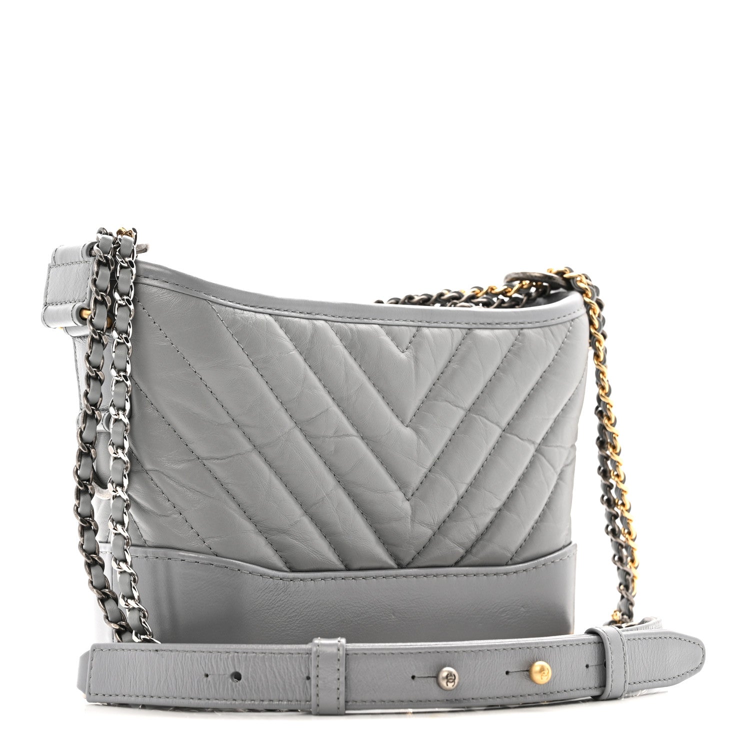 Aged Calfskin Chevron Quilted Small Gabrielle Hobo Grey