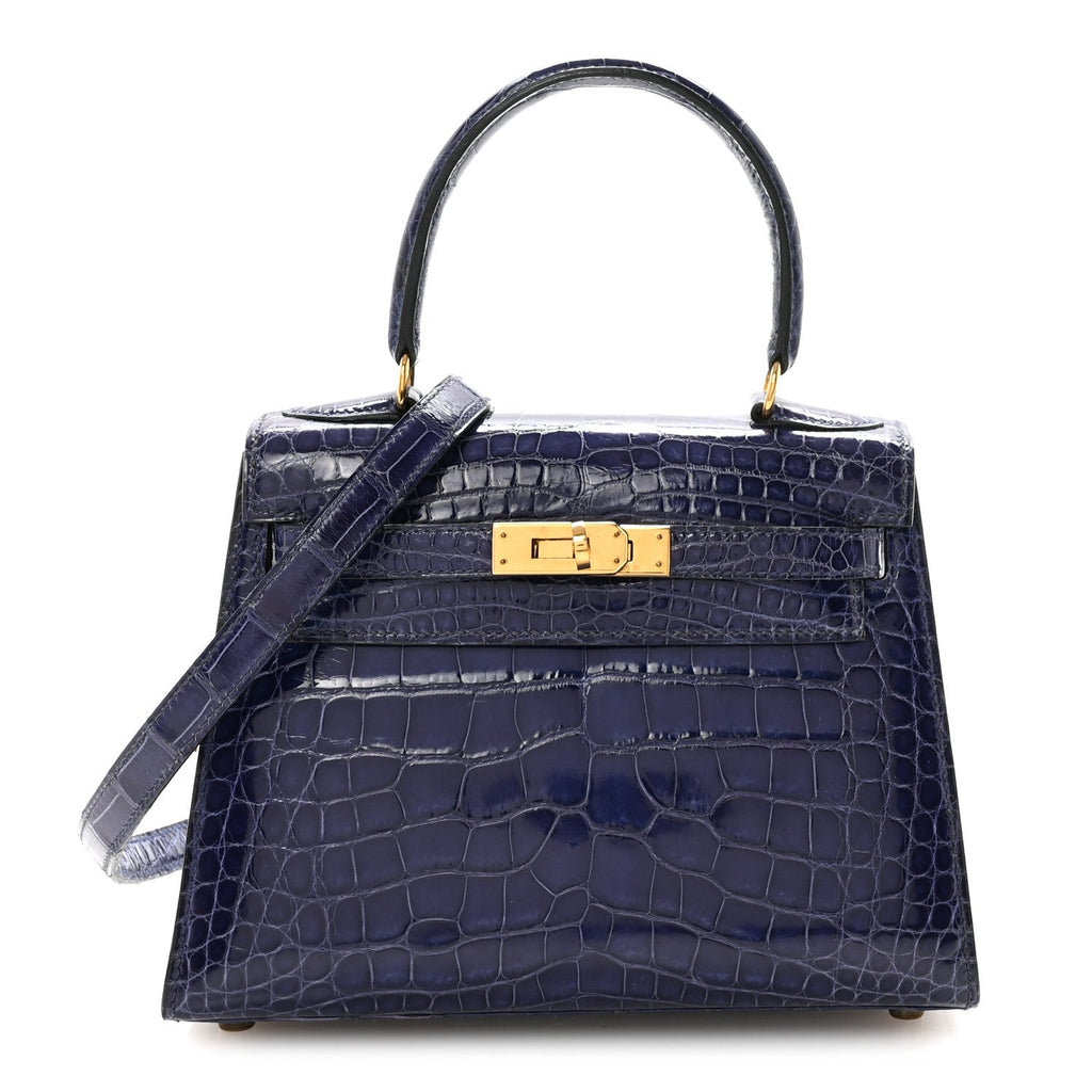Shiny Alligator Mini Kelly Sellier 20 Bleu Roi
