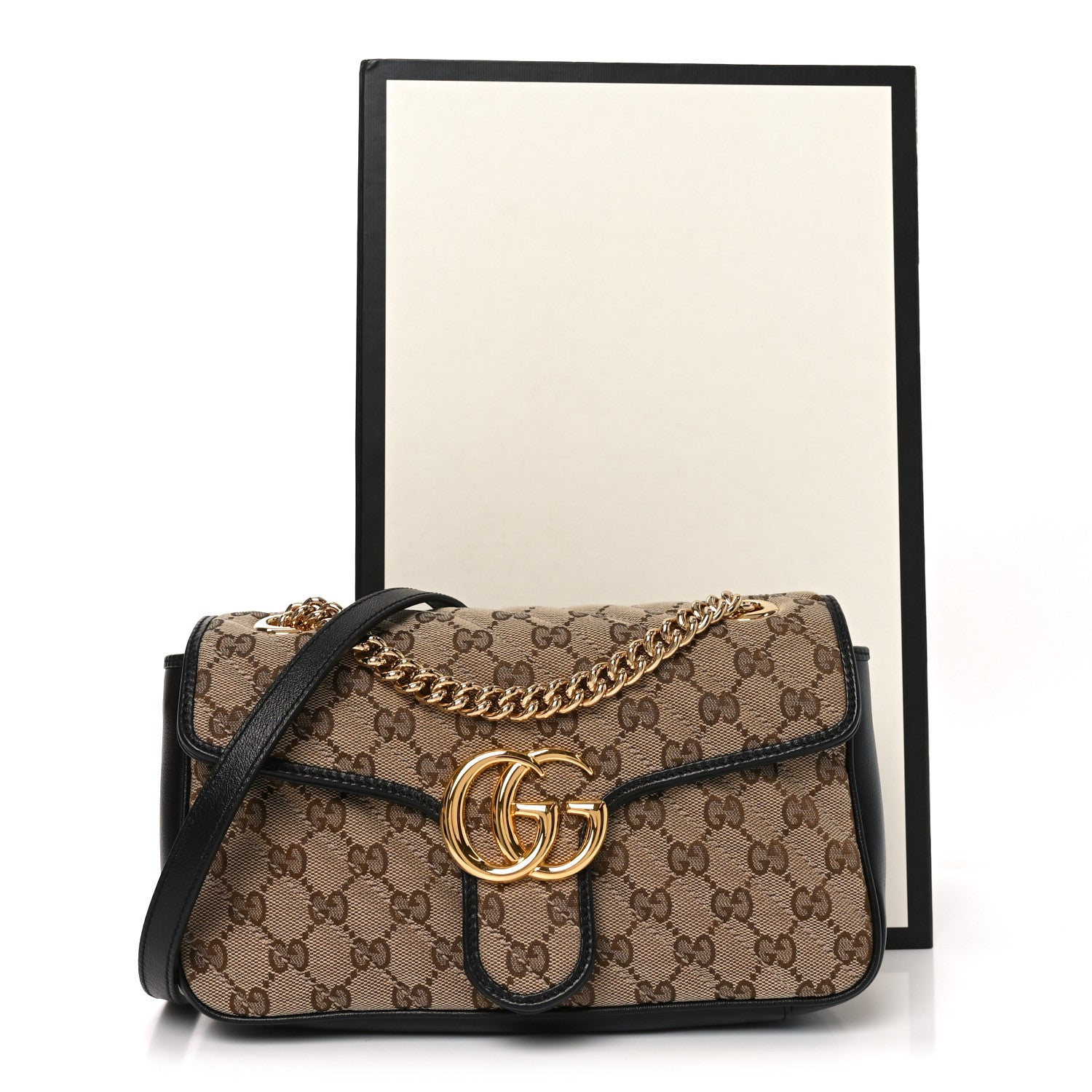 Monogram Matelasse Diagonal Small GG Marmont Shoulder Bag Beige Black