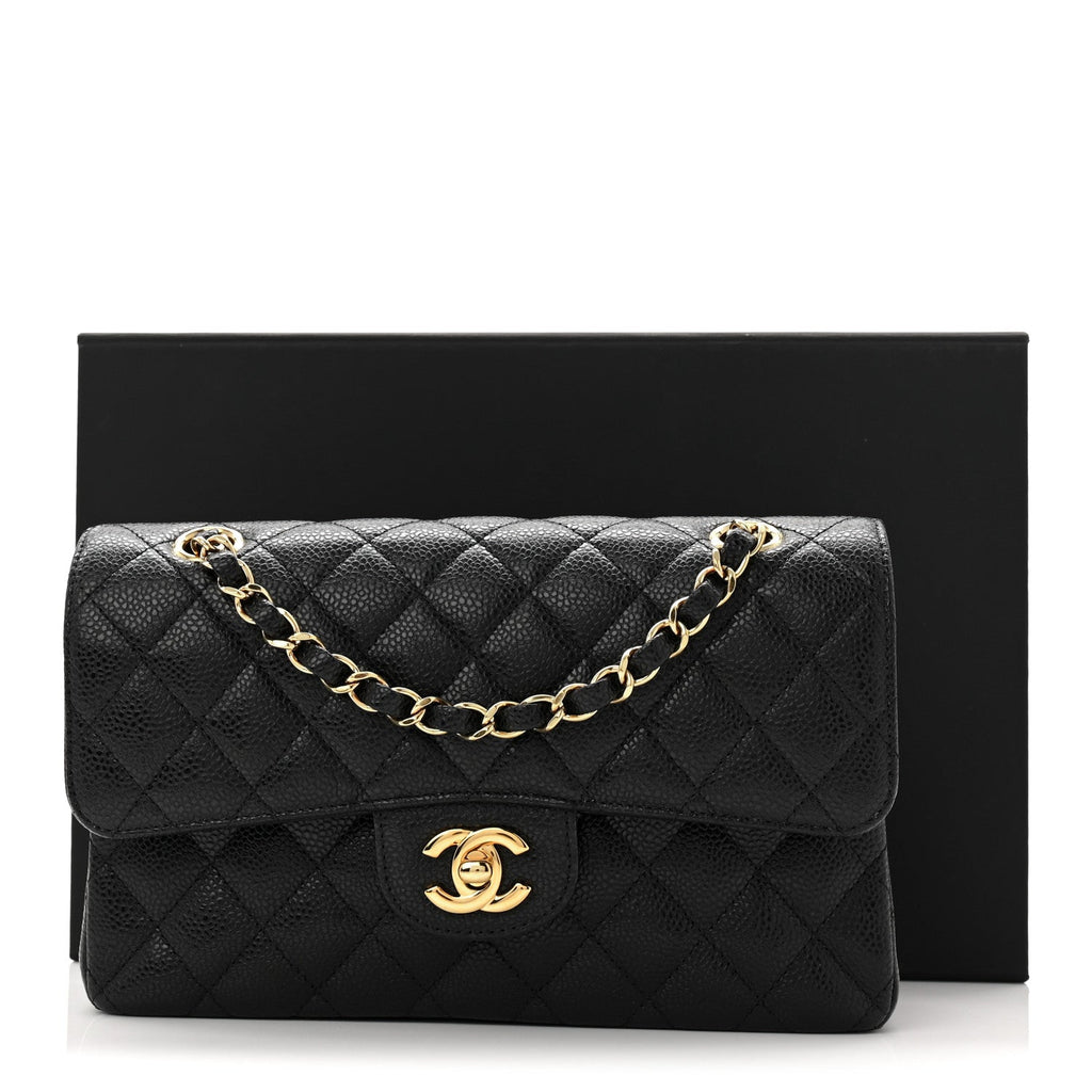 Caviar Quilted Small Double Flap Black