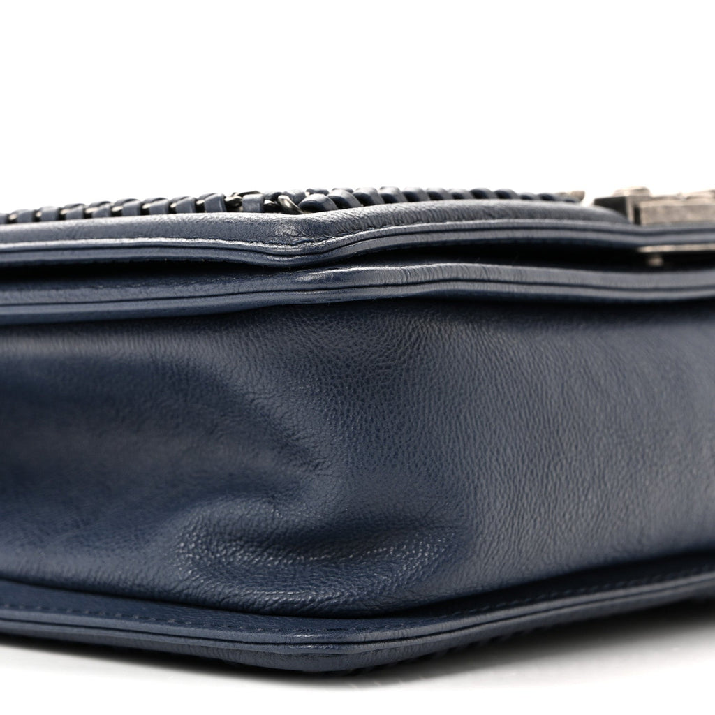 Lambskin Quilted Medium Top Handle Boy Flap Blue