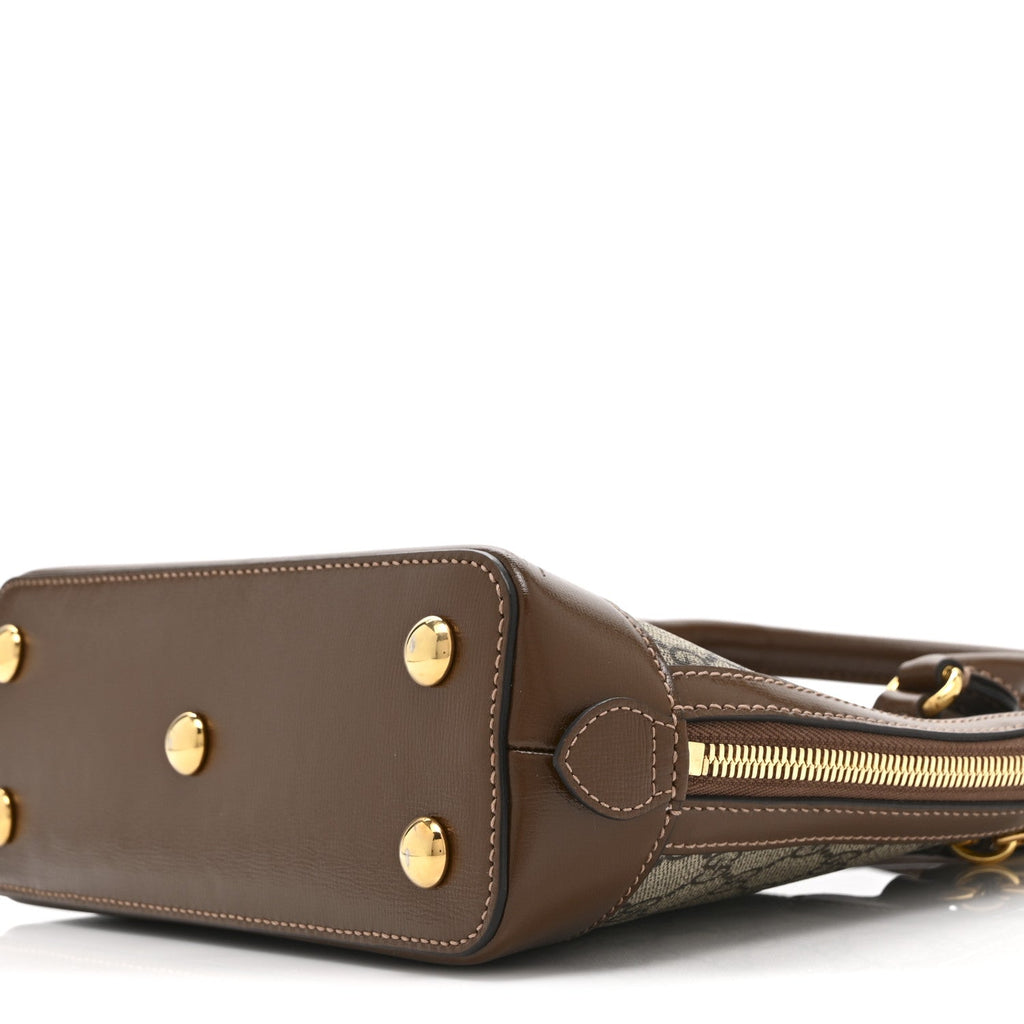 GG Supreme Monogram Azalea Calfskin Small Horsebit 1955 Top Handle Bag Beige Ebony Brown Sugar