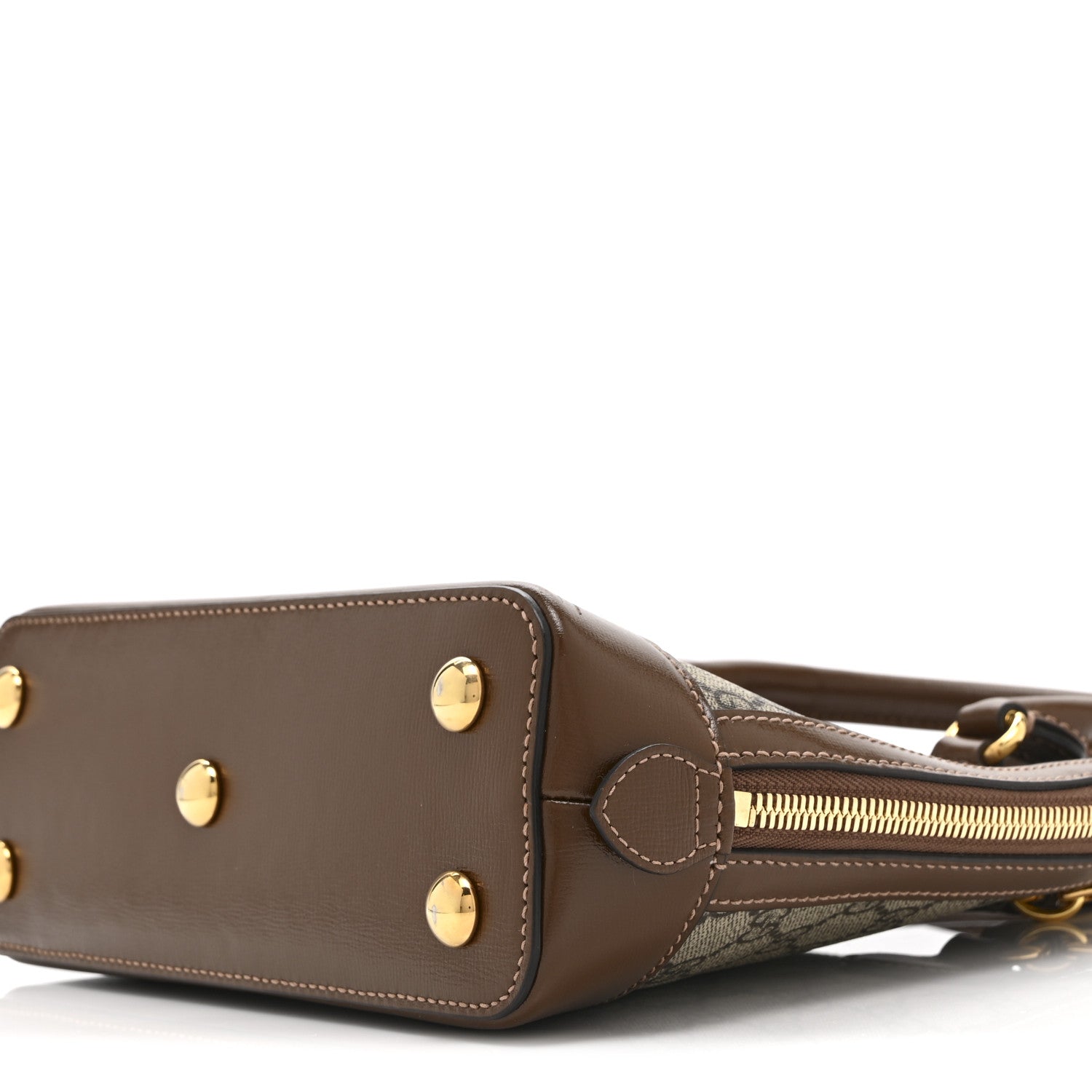 GG Supreme Monogram Azalea Calfskin Small Horsebit 1955 Top Handle Bag Beige Ebony Brown Sugar