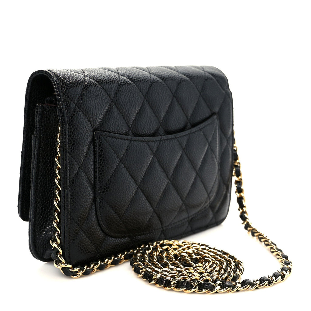 Caviar Quilted Wallet on Chain WOC Black