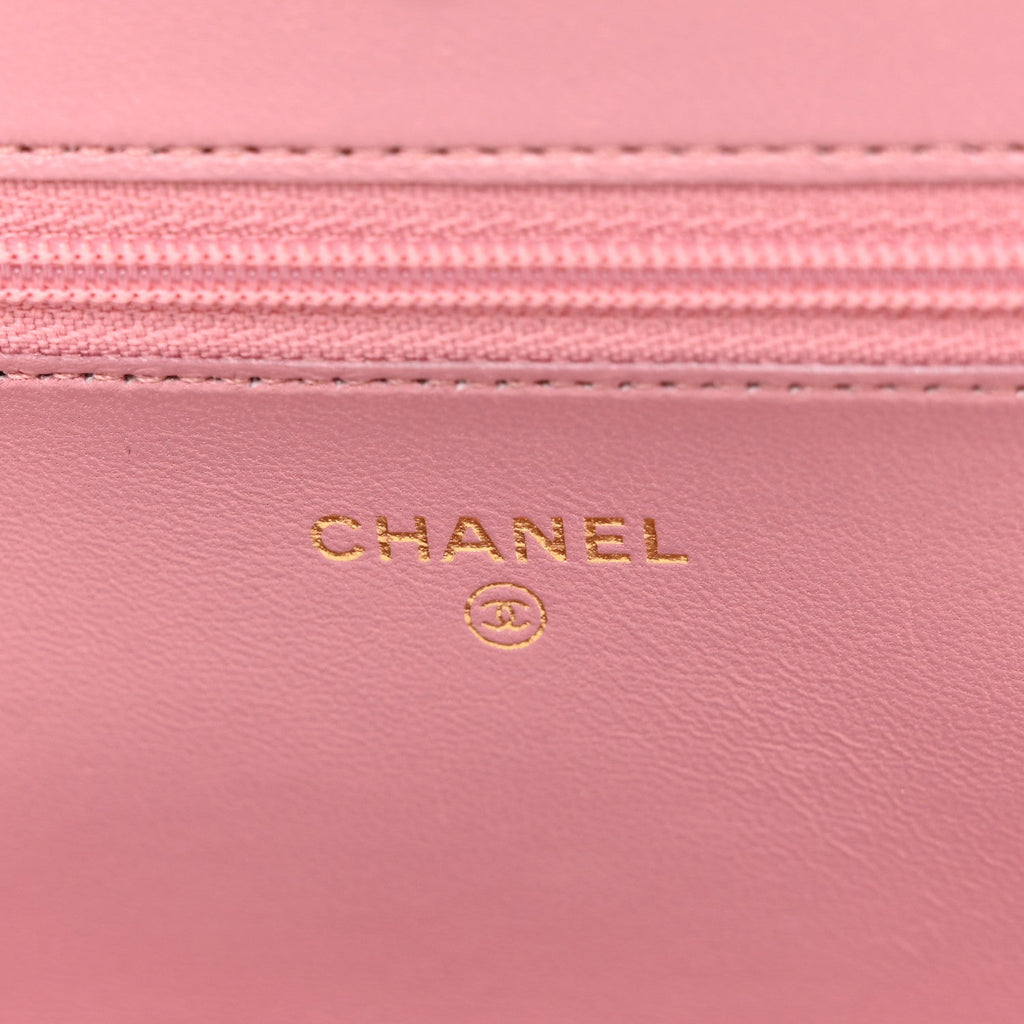 Metallic Lambskin Quilted Boy Wallet On Chain WOC Pink