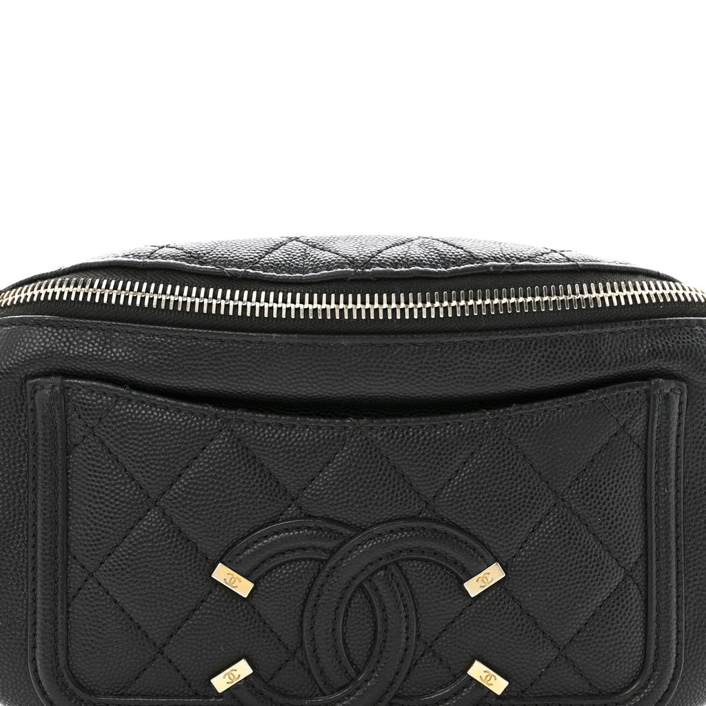 Caviar Quilted Filigree Waist Bag Black