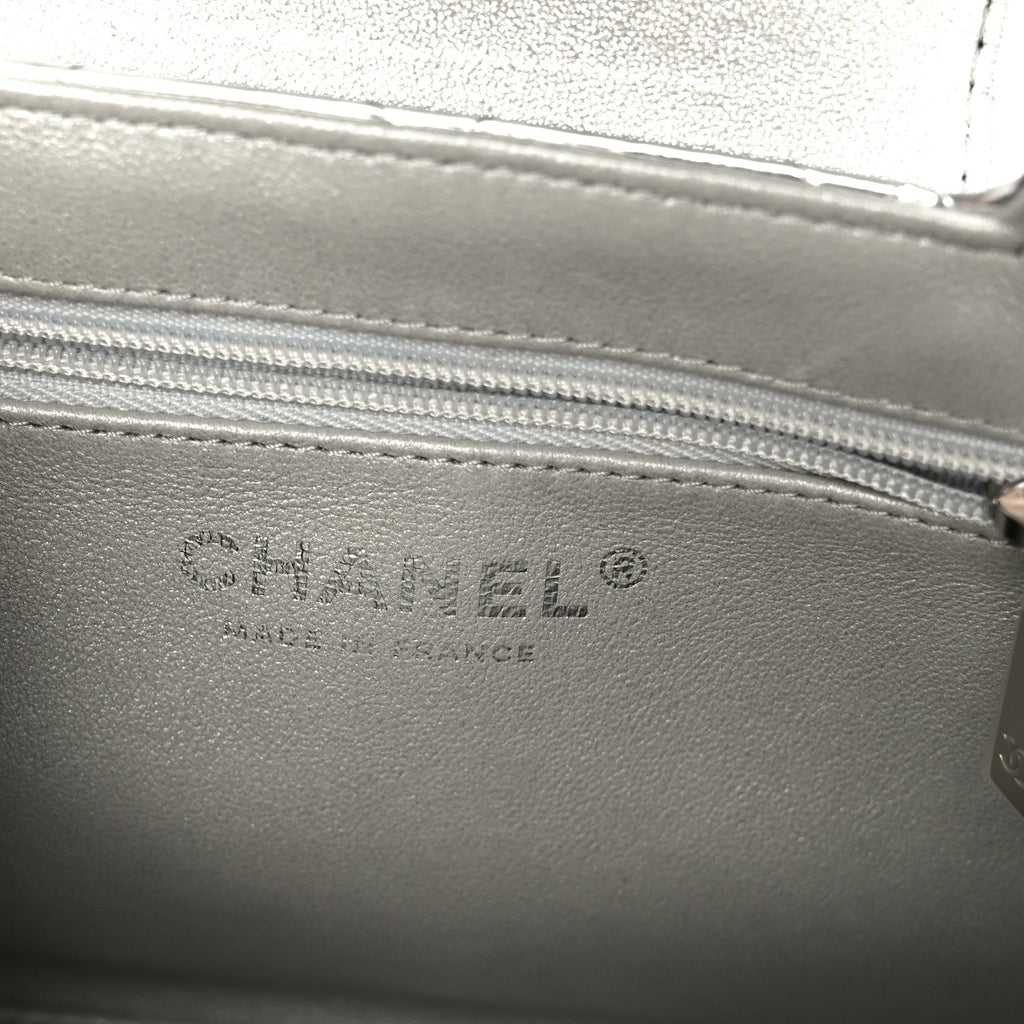 Mirror Calfskin Metallic Calfskin Quilted Nano Kelly Shopper Silvery