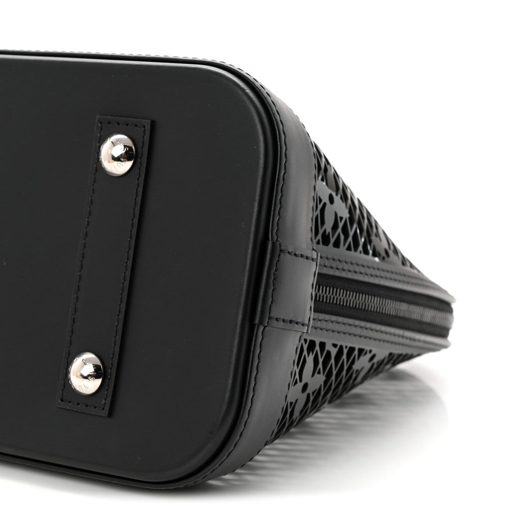 Patent Calfskin Laced Monogram Alma PM Black