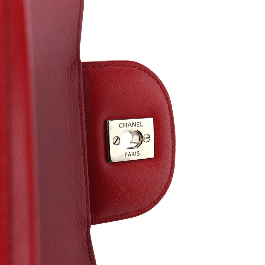 Caviar Chevron Quilted Jumbo Double Flap Dark Red