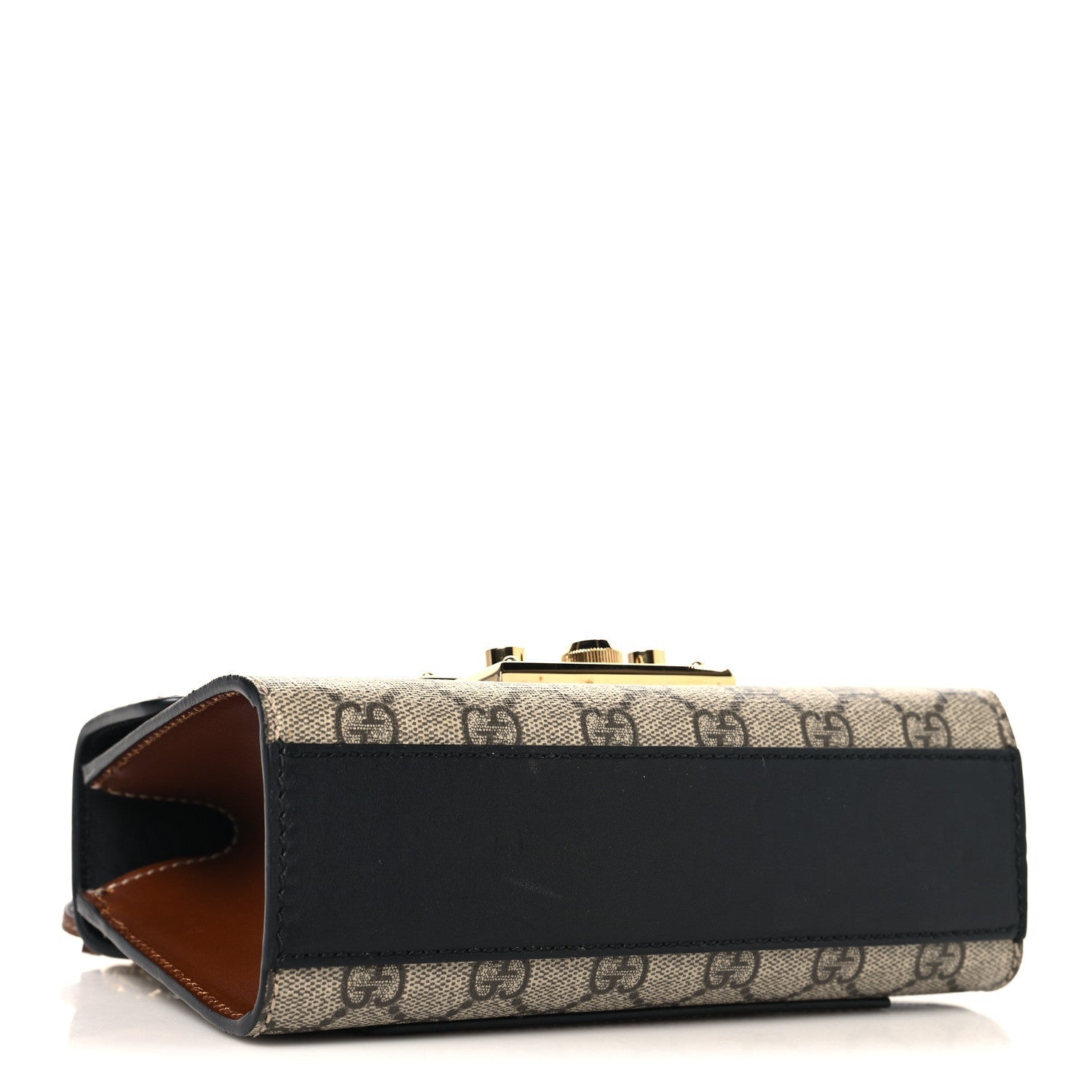 GG Supreme Monogram Calfskin Small Padlock Shoulder Bag Beige Black Cuir