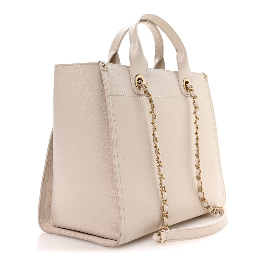 Caviar Small Studded Deauville Tote Ivory