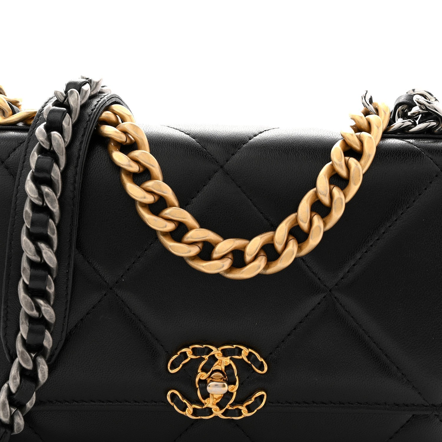Lambskin Quilted Chanel 19 Wallet On Chain WOC Black