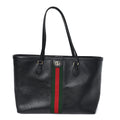 Textured Calfskin Web Medium Ophidia Shopping Tote Black