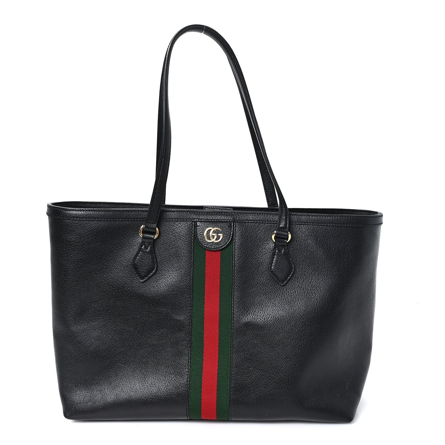 Textured Calfskin Web Medium Ophidia Shopping Tote Black