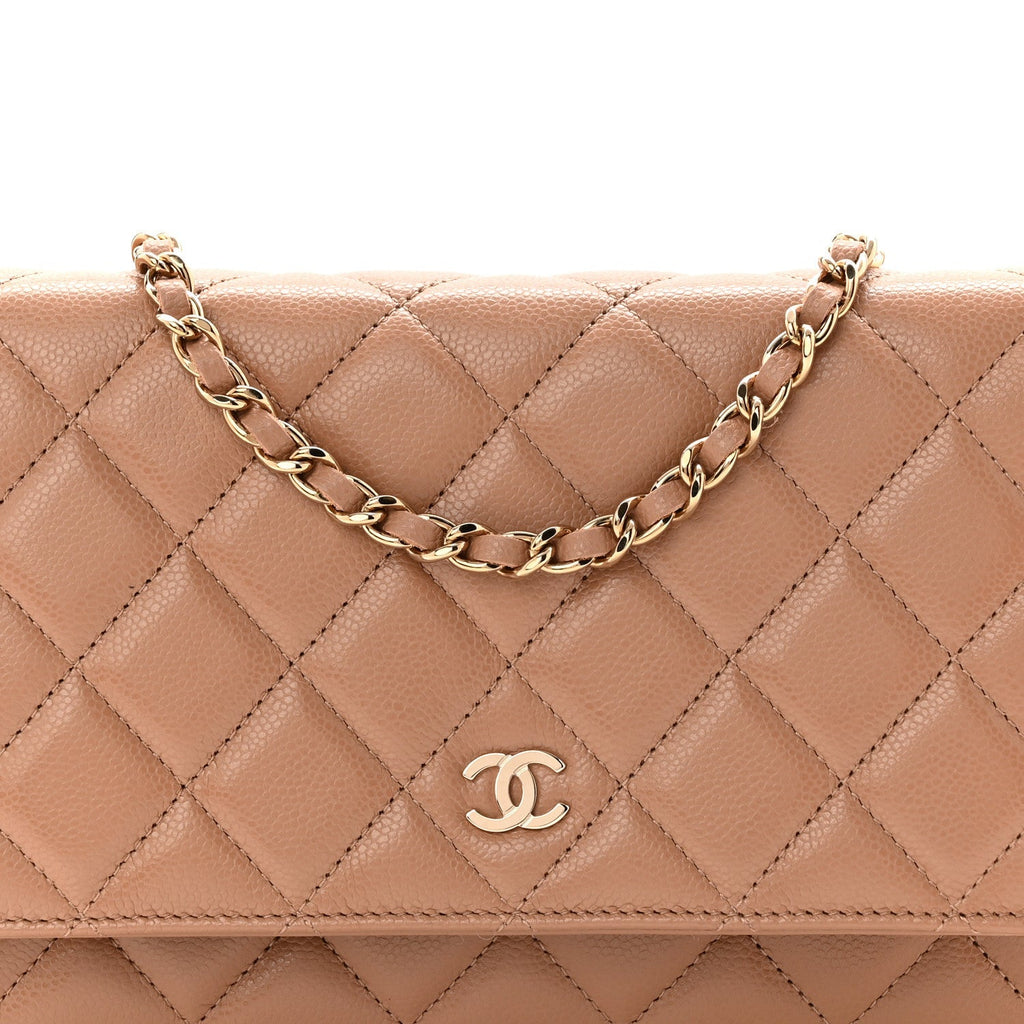 Caviar Quilted Wallet on Chain WOC Dark Beige