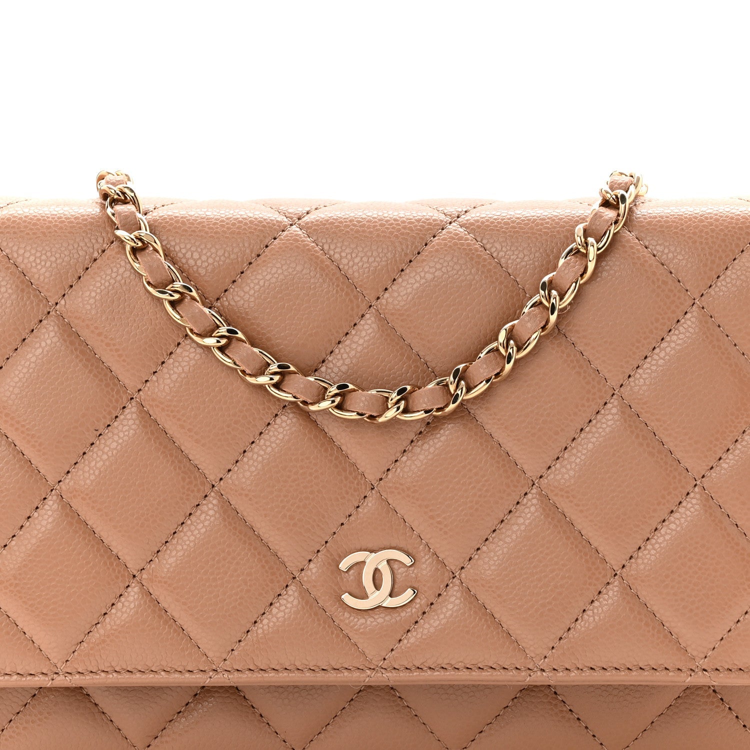 Caviar Quilted Wallet on Chain WOC Dark Beige
