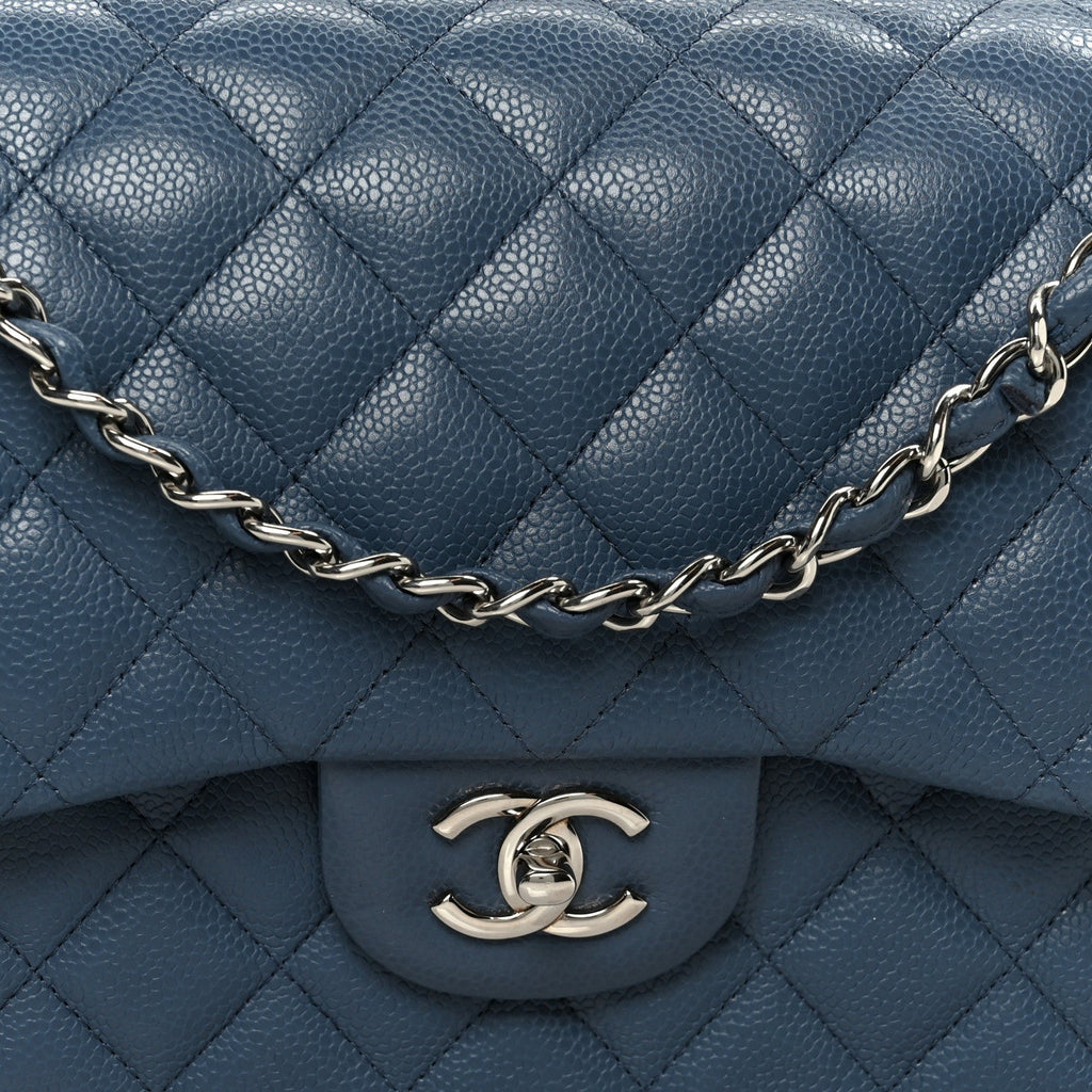 Caviar Quilted Jumbo Double Flap Blue