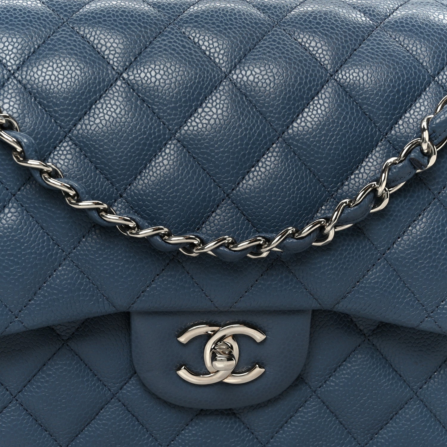 Caviar Quilted Jumbo Double Flap Blue
