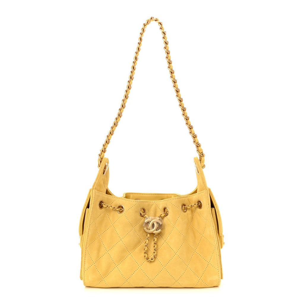 Suede Quilted Mini Chanel 25 Handbag Yellow