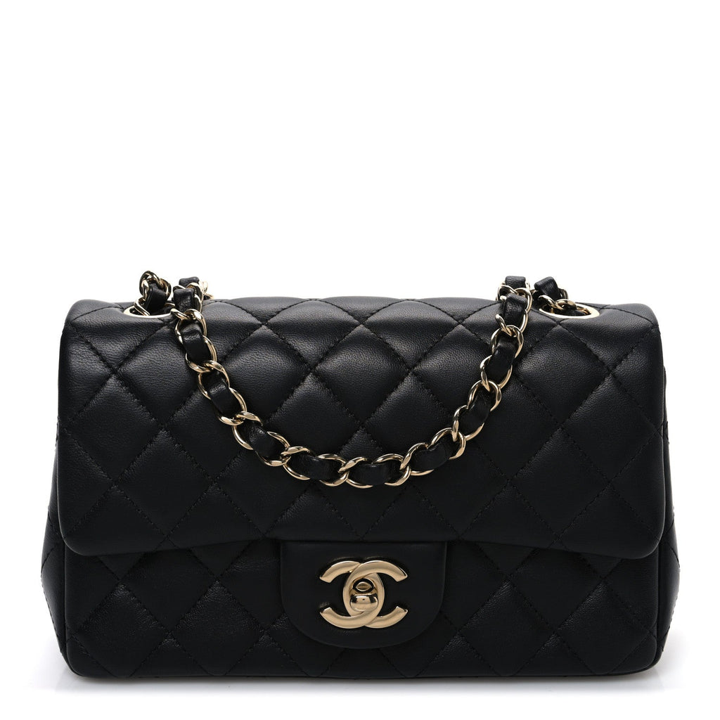 Lambskin Quilted Mini Rectangular Flap Black