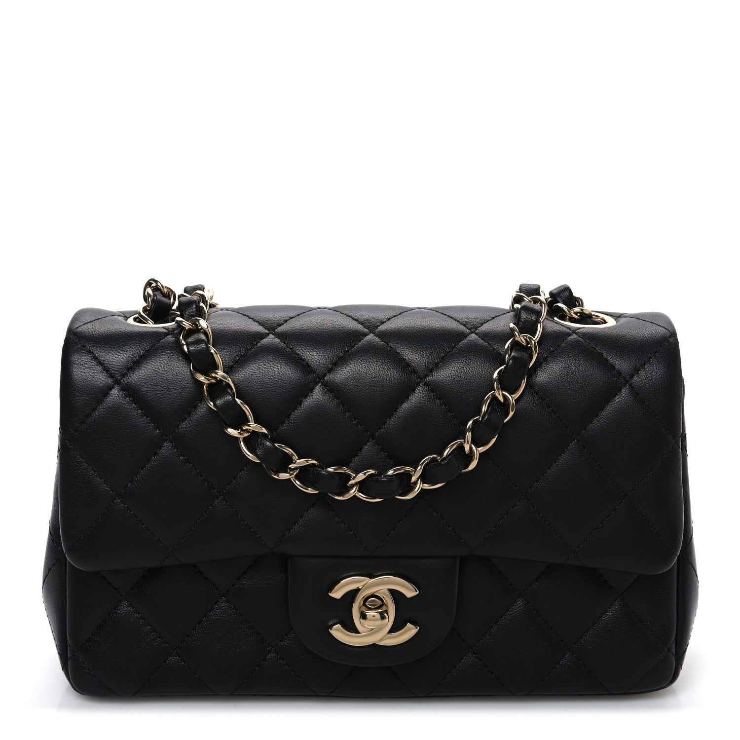 Lambskin Quilted Mini Rectangular Flap Black