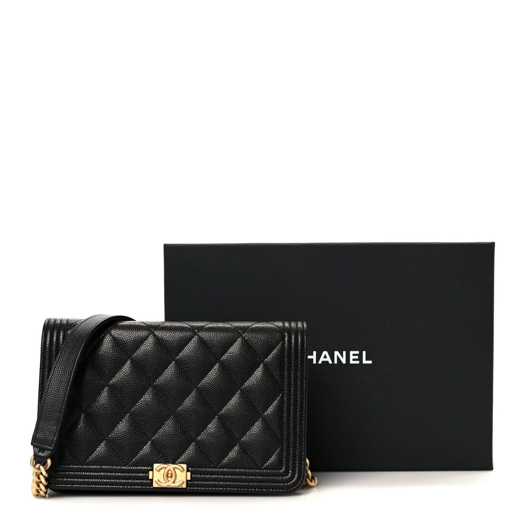 Caviar Quilted Boy Wallet On Chain WOC Black