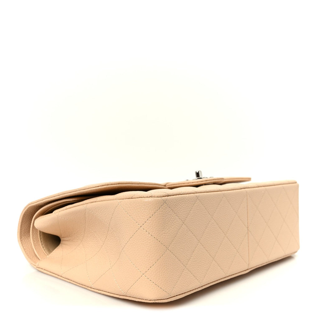 Caviar Quilted Jumbo Double Flap Beige Clair