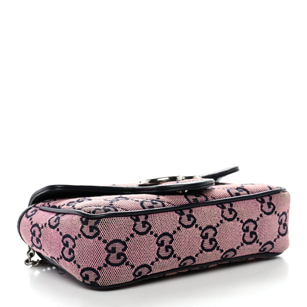 Monogram Multicolor Matelasse Diagonal Super Mini GG Marmont Shoulder Bag Pink Blue