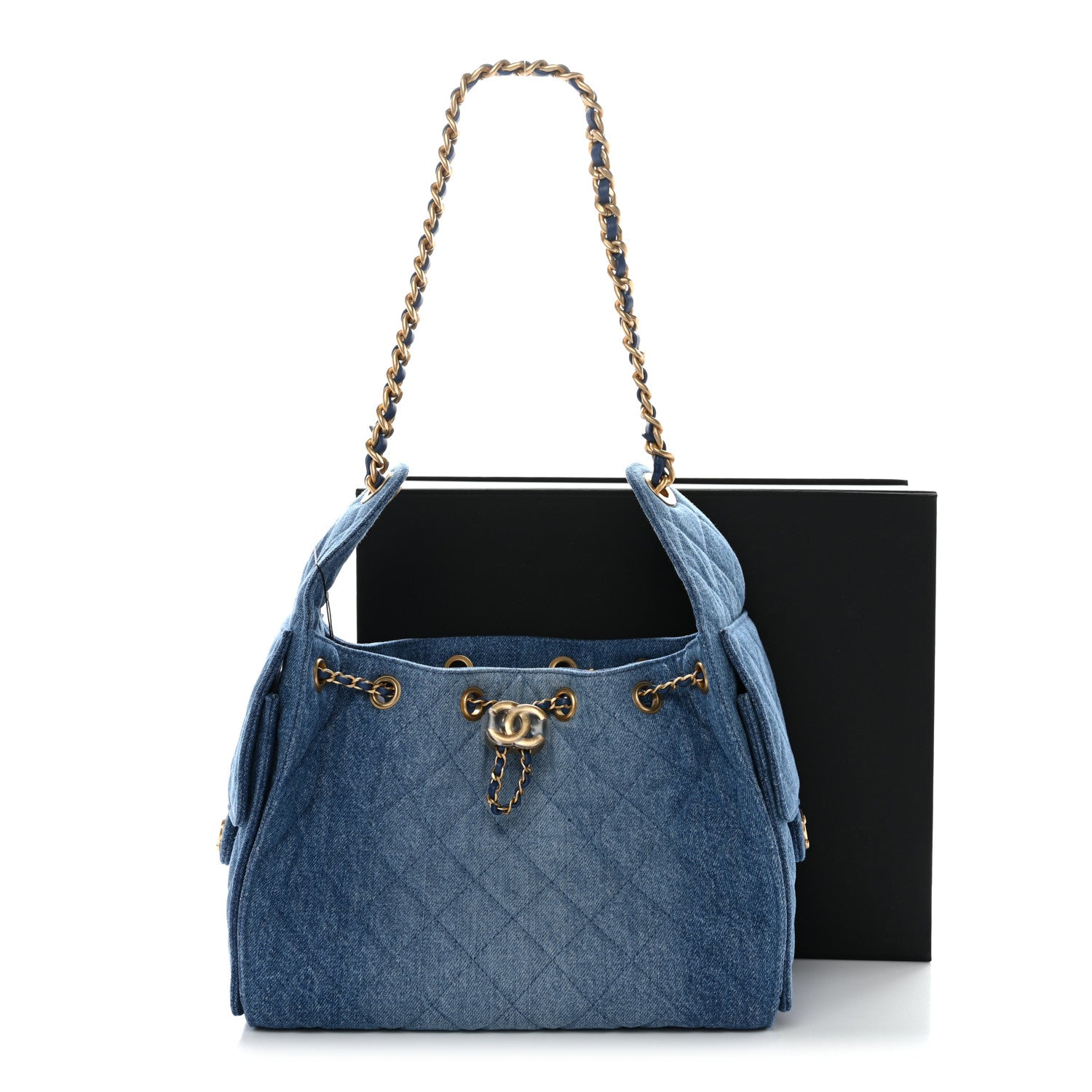 Washed Denim Quilted Small Chanel 25 Handbag Blue
