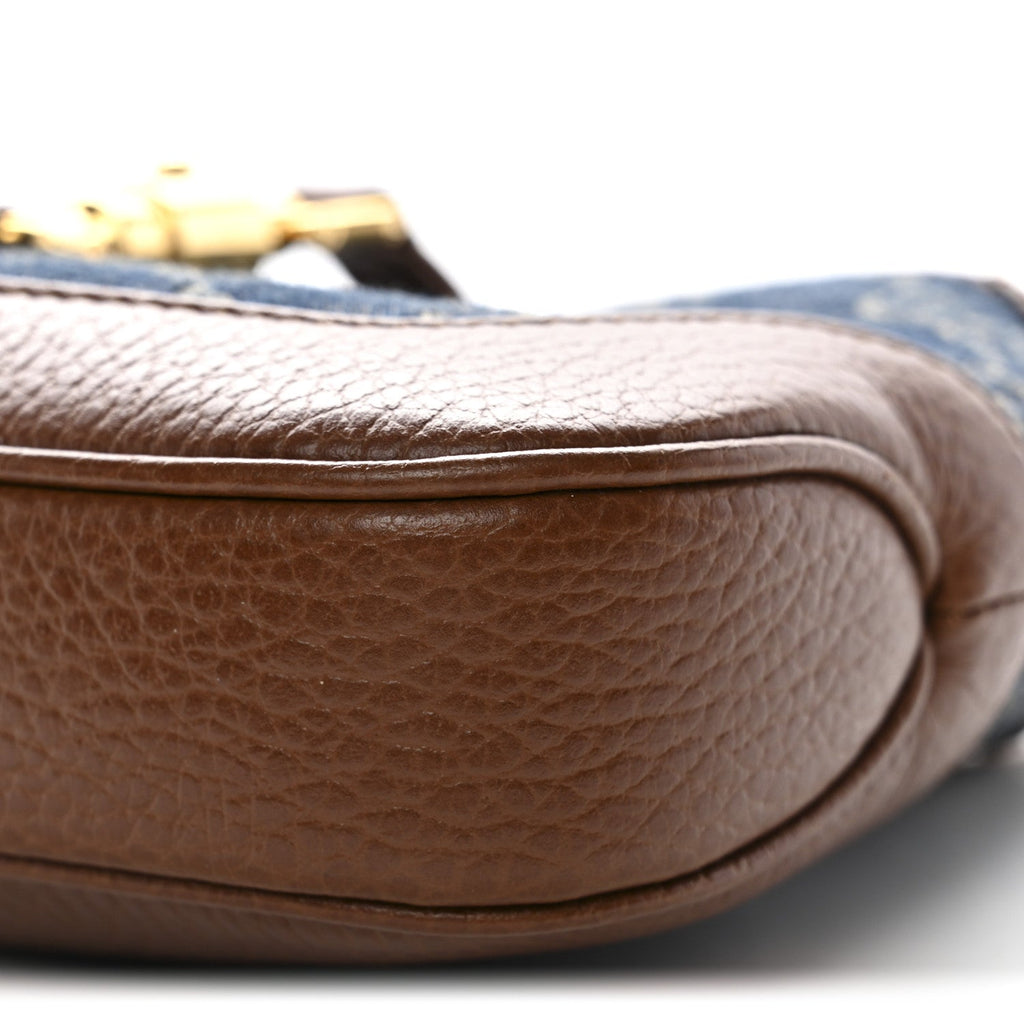 New Denim GG Monogram Calfskin Mini Jackie 1961 Hobo Blue Tea Cuir
