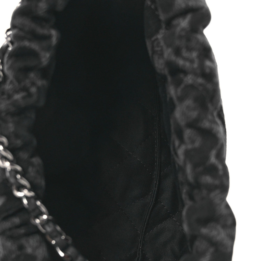 Denim Quilted Floral Print Mini Chanel 22 Black Grey
