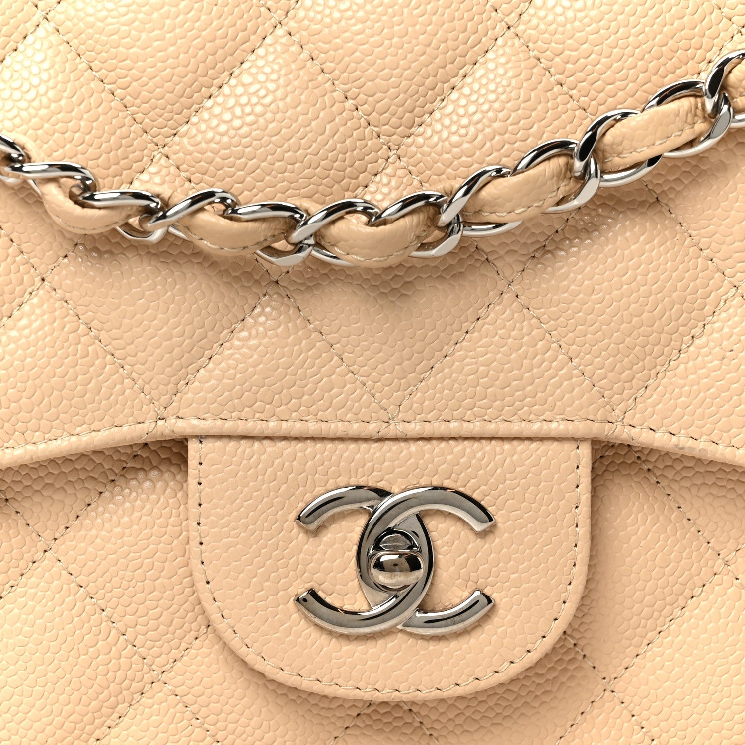 Caviar Quilted Jumbo Double Flap Beige Clair
