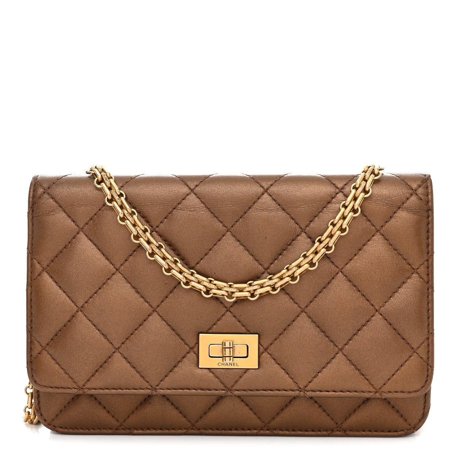 Metallic Calfskin Quilted 2.55 Reissue Wallet On Chain WOC Bronze