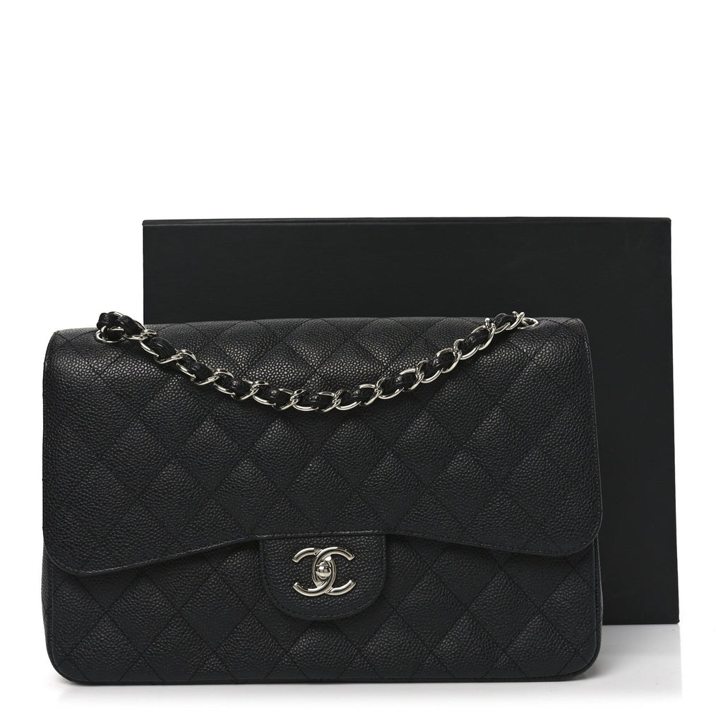 Caviar Quilted Jumbo Double Flap Black