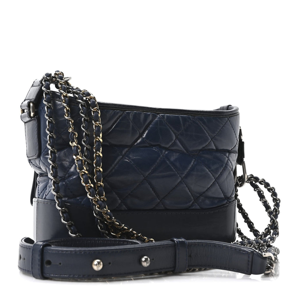 Aged Calfskin Quilted Small Gabrielle Hobo Navy