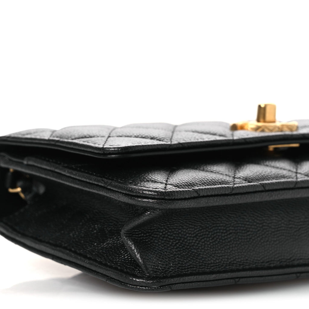 Pearly Caviar Quilted Fit For You Wallet On Chain WOC Black