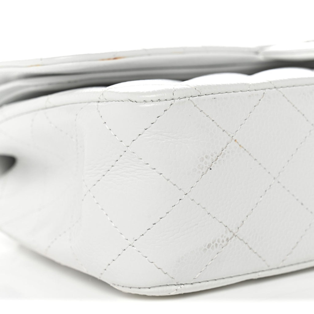 Caviar Quilted Medium Double Flap White