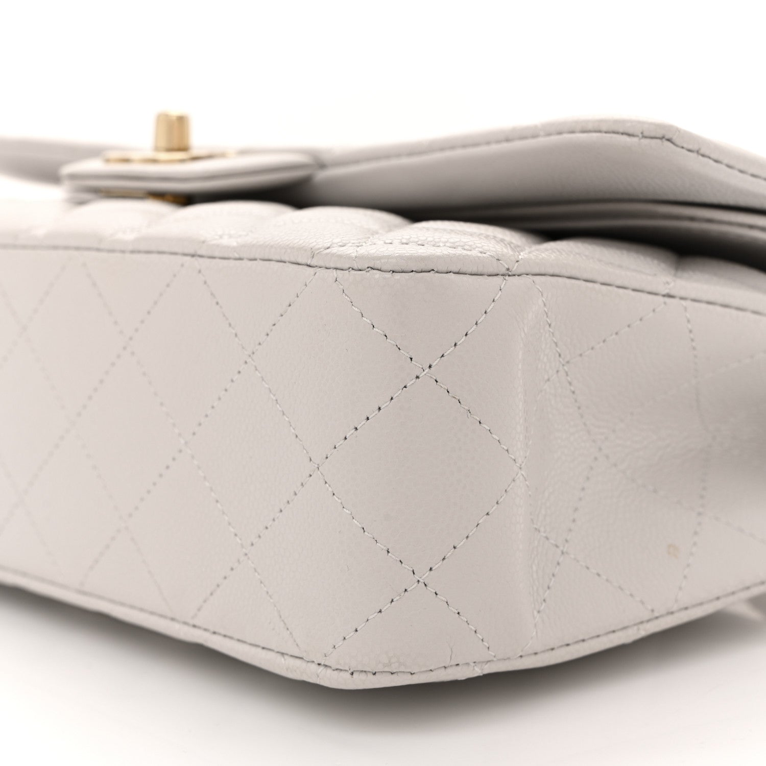 Caviar Quilted Medium Double Flap Light Grey
